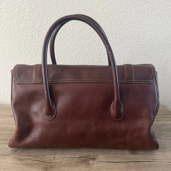 Lauren Ralph Vintage Satchel Bag Burgundy Brown Gold Buckle Turn Lock Doctor Bag - Picture 3 of 12